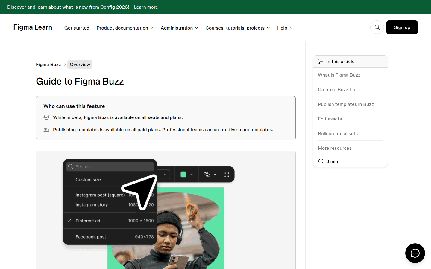 Figma Buzz guide showing beta availability and plan access notes