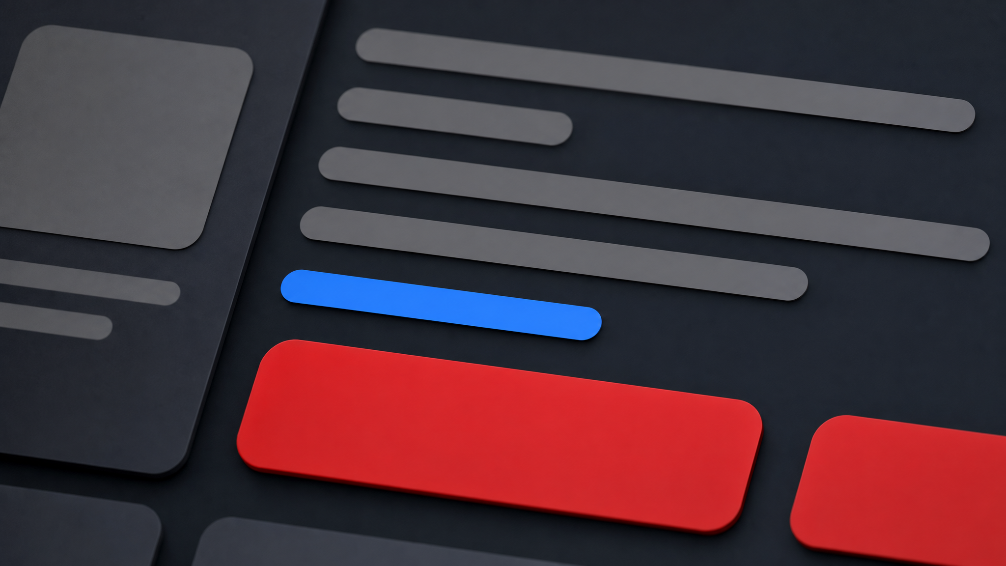 Close-up of layered interface elements where a bright link-like accent stands out against muted background controls