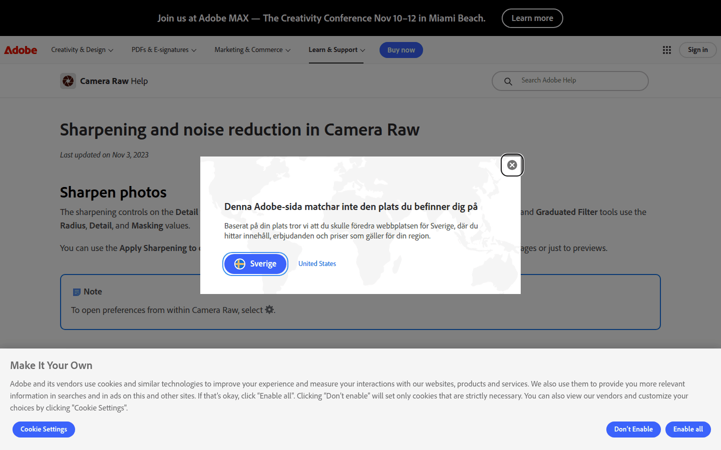 Screenshot of Adobe Camera Raw interface showing sharpening and noise reduction controls.