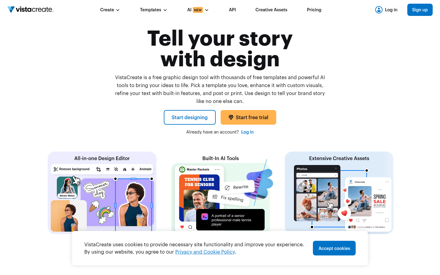 VistaCreate public site representing the design platform discussed for project reuse and export options