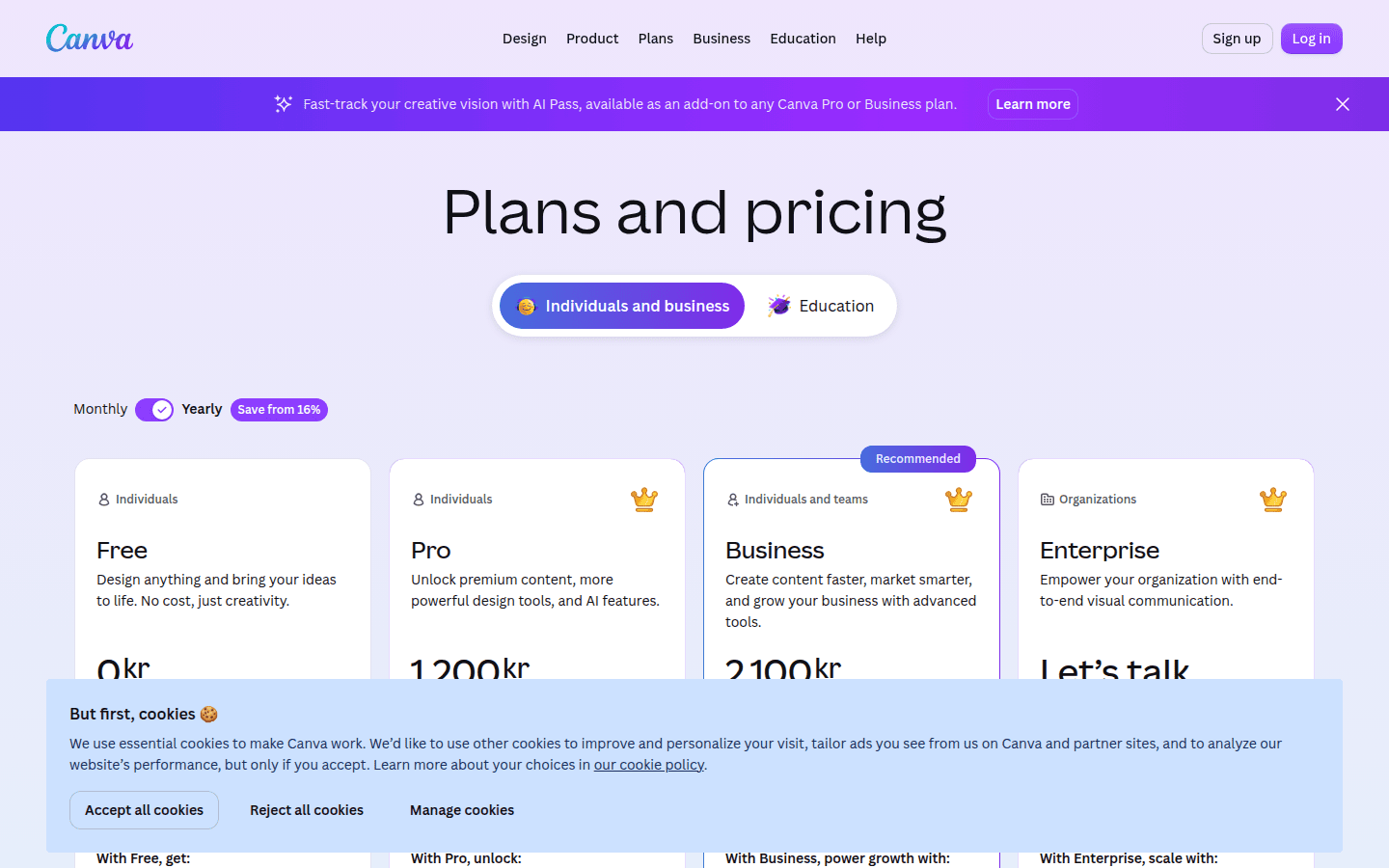 Canva pricing page showing Brand Kit limits on Free and Pro plans and template count