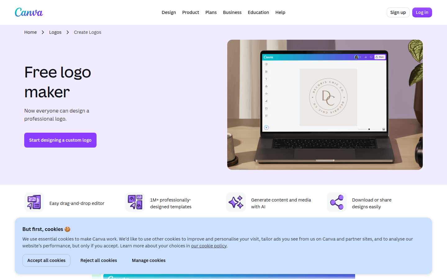 Canva logo creation page and brand workflow context for stored brand assets