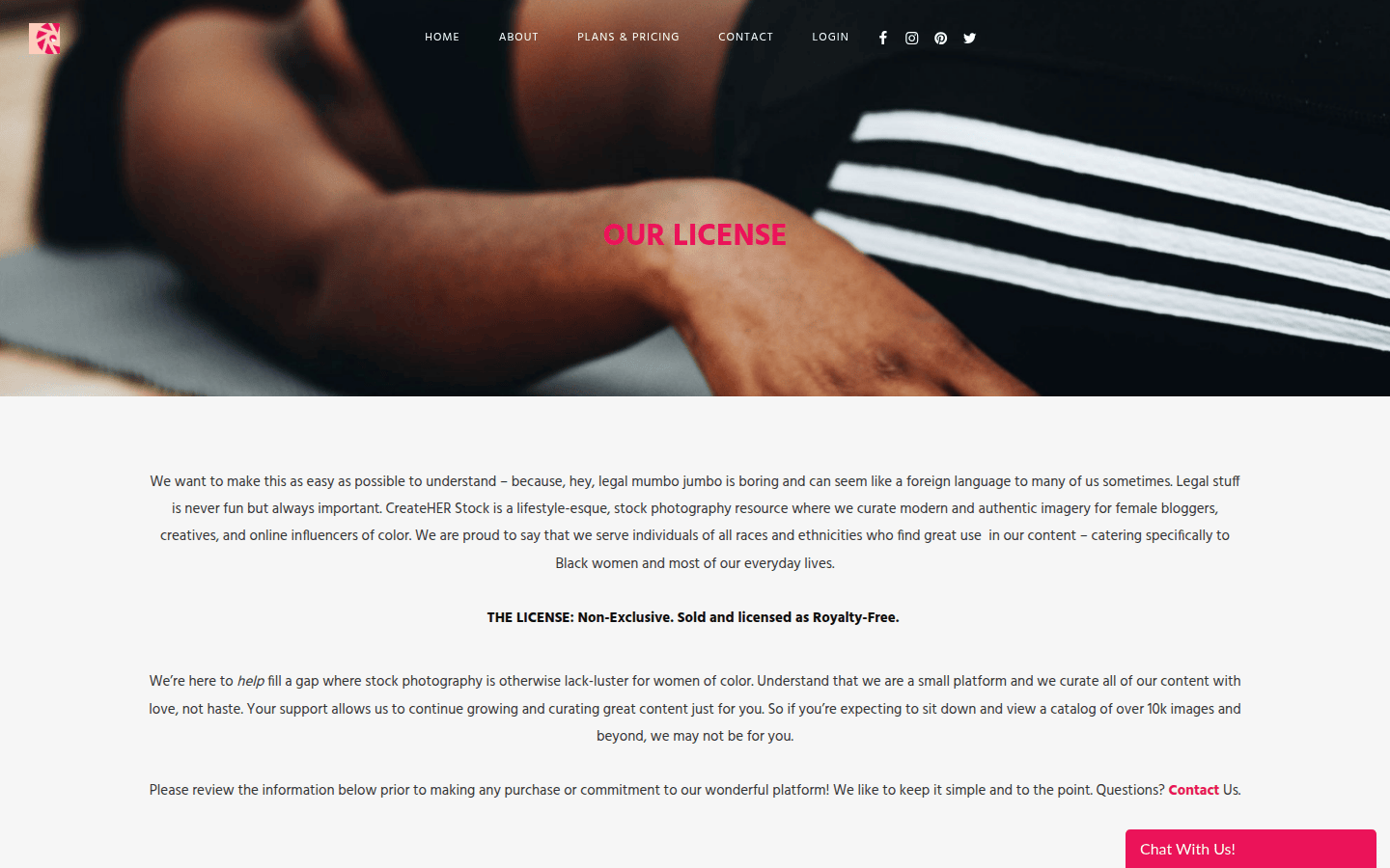 Screenshot of CreateHER Stock's licensing page with examples of lifestyle imagery for women of color.