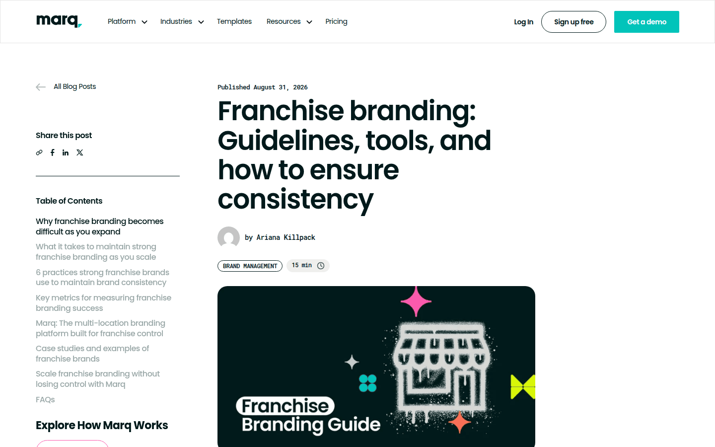 Screenshot of Marq's blog post on franchise branding guidelines