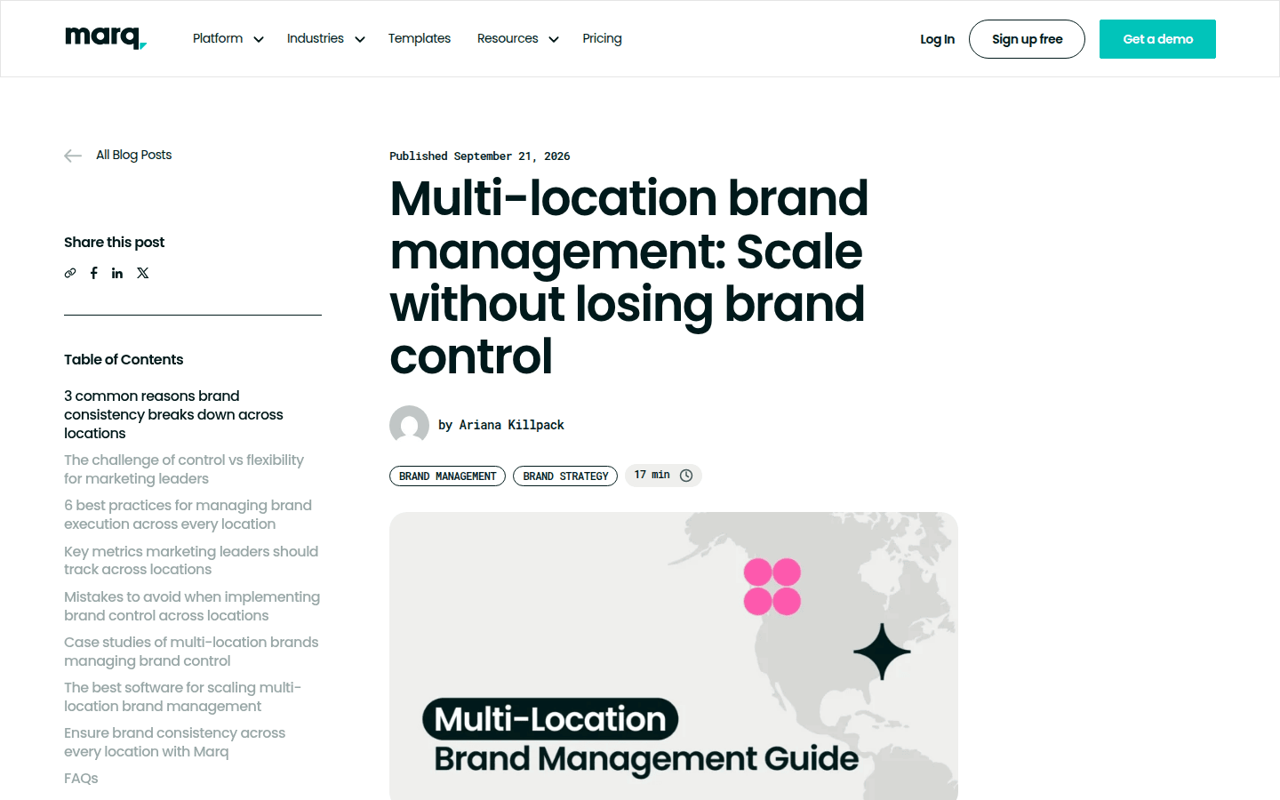 Screenshot of Marq's blog post on multi-location brand management