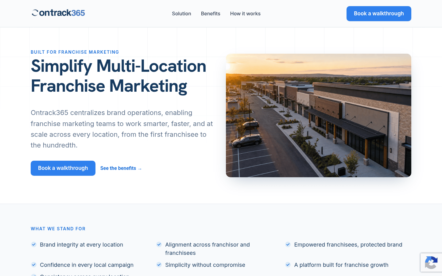 Screenshot of Ontrack365's franchise brand operations platform page