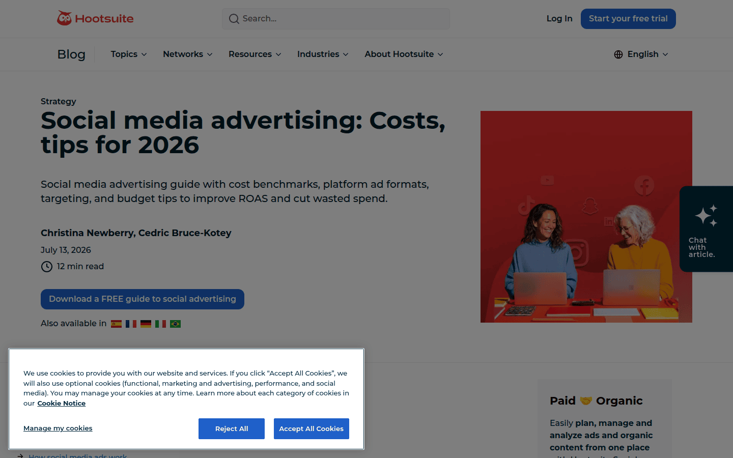 Screenshot of Hootsuite's social media advertising guide, showing mobile ad examples.
