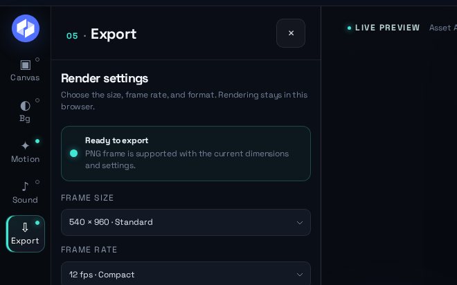 DanceLogo Studio Export panel with render settings